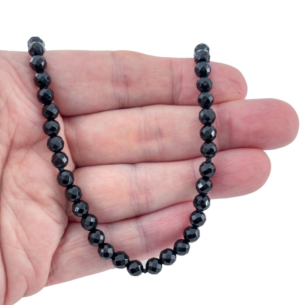 Vintage Black Faceted Spinel Bead Necklace 18"-20"